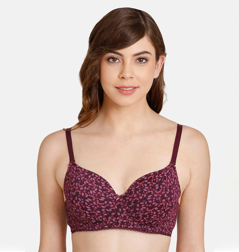 Purple & Pink Floral Lightly Padded T-shirt Bra RO1215FASHJPURP